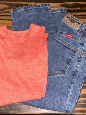 Wrangler Boys Jeans Sz 8 Coral Dri-Fit  Short Sleeve Tee Sz 8